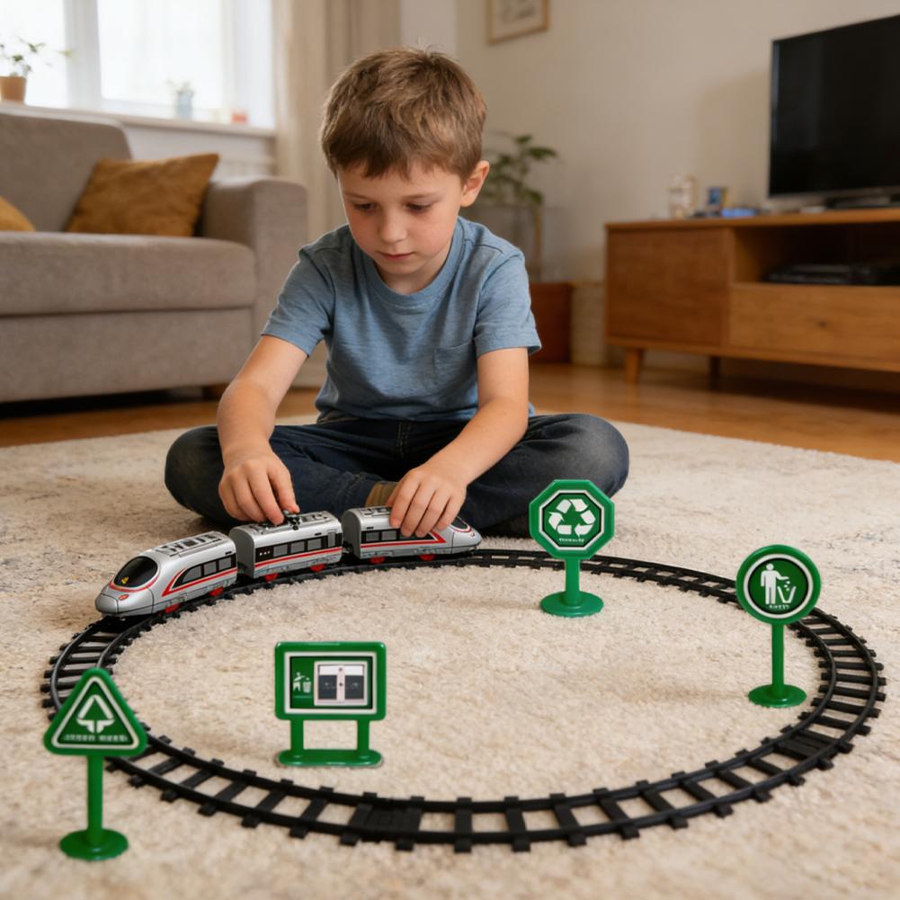 Electric High Speed Train Toy Set For Kids 13Pcs Diy Battery Operated Rail Car With Tracks & Signs Birthday Gift For Boys