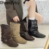 Winter Design Thick Heel Women Mordern Pipe Boots Fashion Belt Buckle Slip On Shoes Ladies Fashion Banquet Party Short Booties