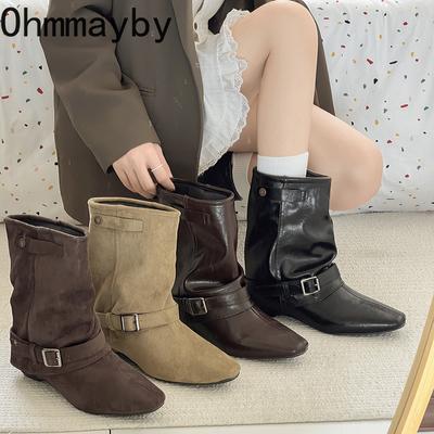Design de Iarnă Toc Gros Botine Moderne Tip Țeavă Femei Cataramă Fashion Curea Pantofi Fără Șireturi Modă Doamne Petrecere Banchet Botine Scurte