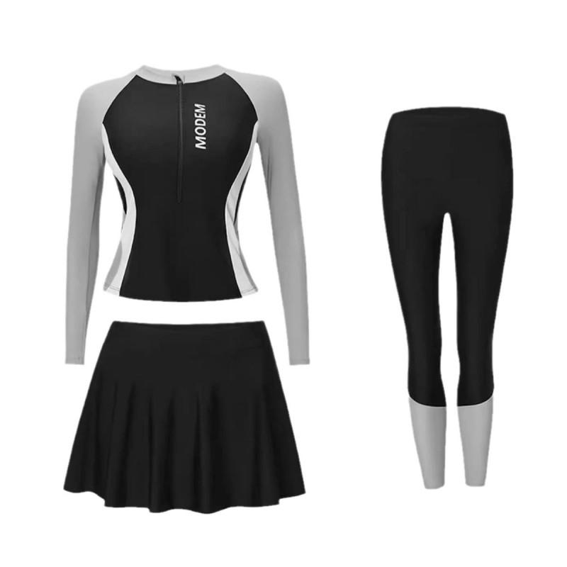 Womens UV Protection Swimsuit Set Long Sleeve Rash Guard Pants Triangle Bottom Conservative Swimwear Surfing Snorkeling