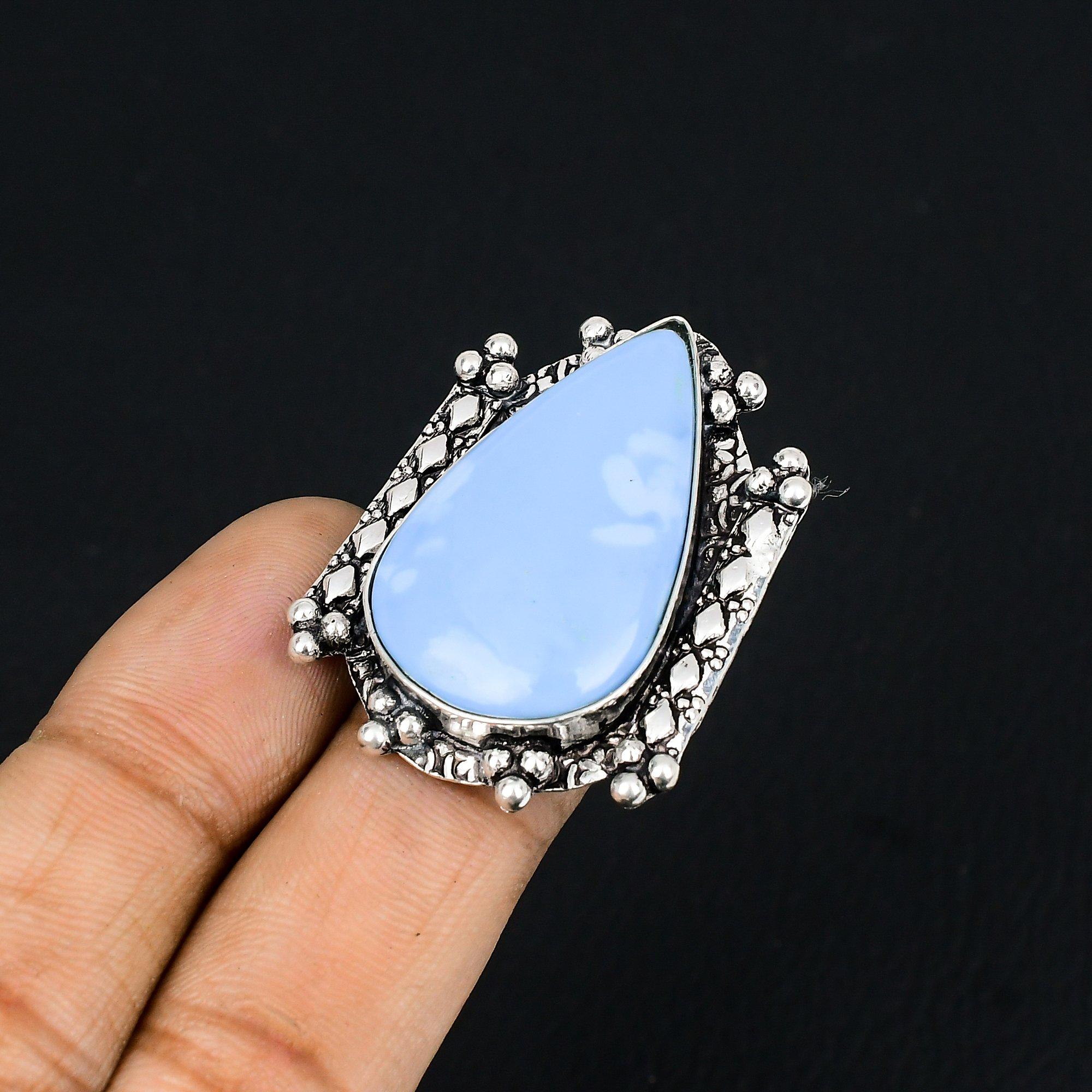 925 Silver Natural Owyhee Blue Opal Engagement Statement Ring Jewelry Size 6.5 6.5