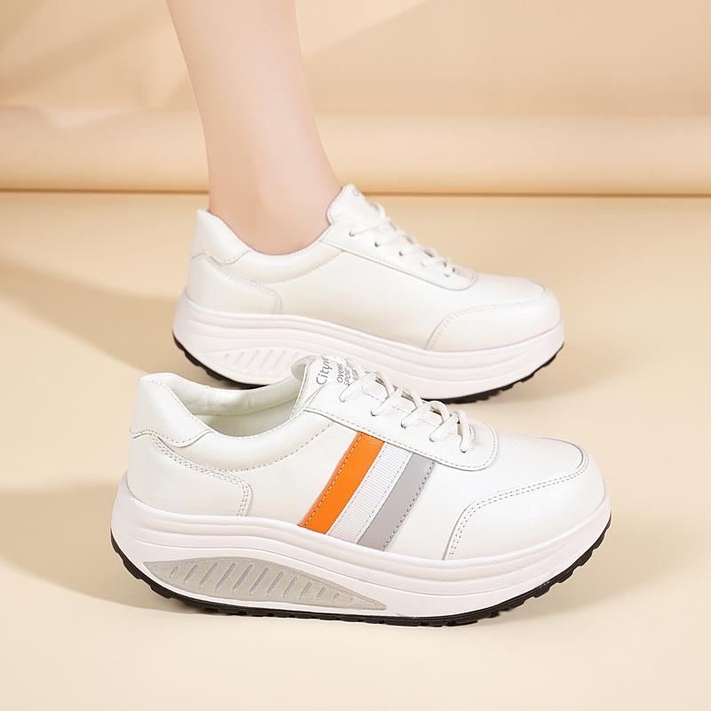 Women's Loafers Sneakers Height Increase White Leather Platform Casual Thick Sole Elevator Shake Shoes