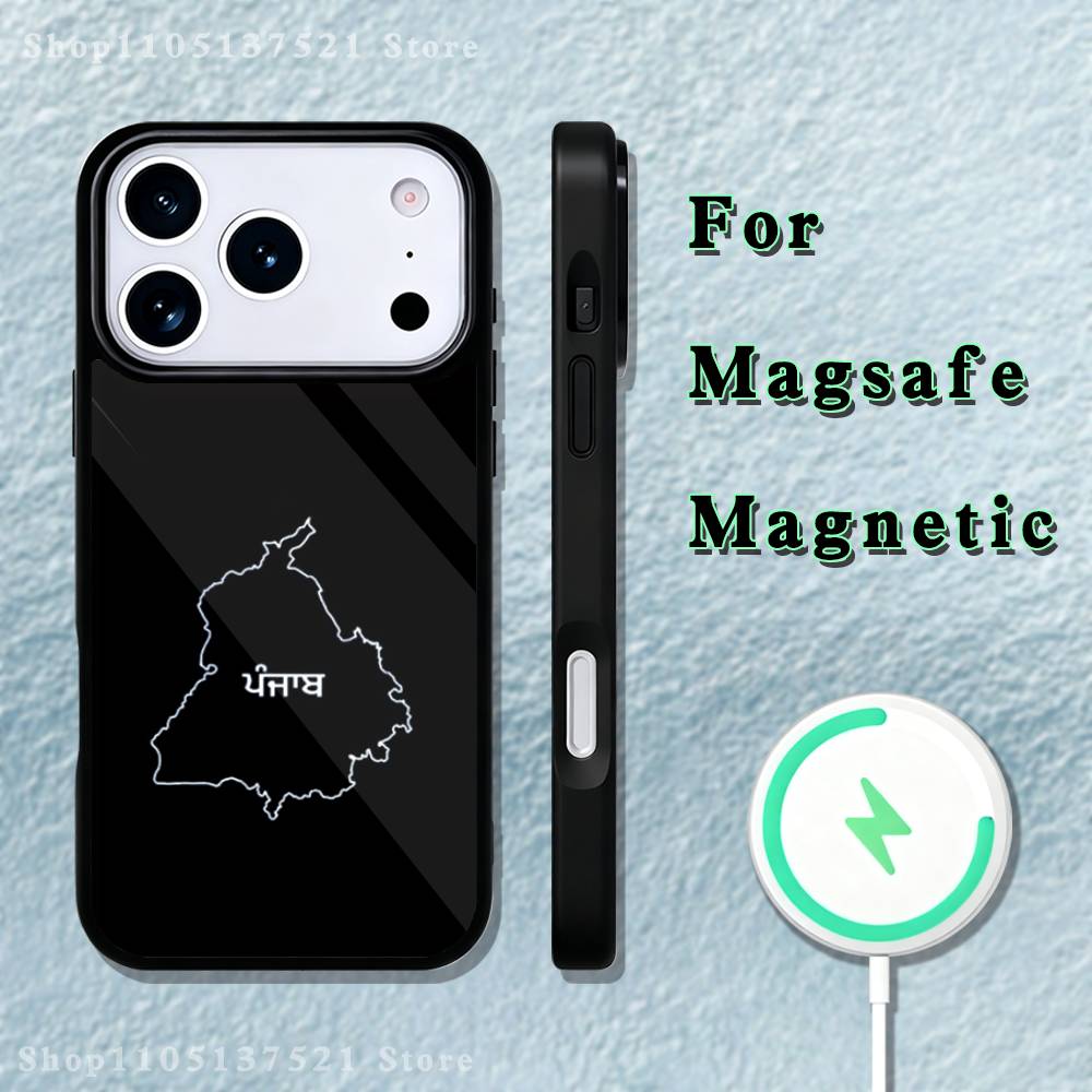 

Punjab Map Phone Case For iPhone 17,16,15,14,13,12,11,Pro,Max,Plus,Mini,SE4,E Magnetic Magsafe Wireless Charging iPhone17Pro