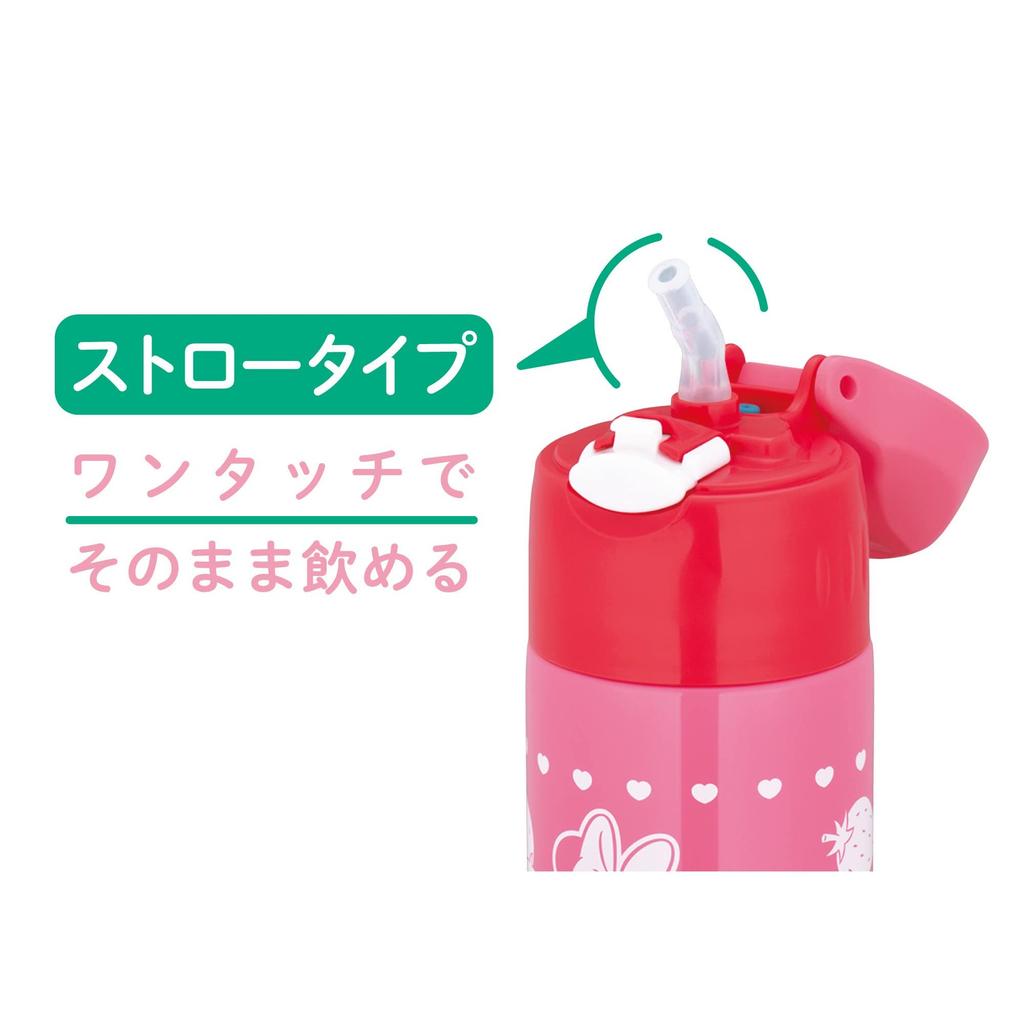Thermos Water Bottle, Vacuum Insulated Straw Bottle, 400ml, Minnie Strawberry Pink, For Children, For Going To Kindergarten And School, For Cooling