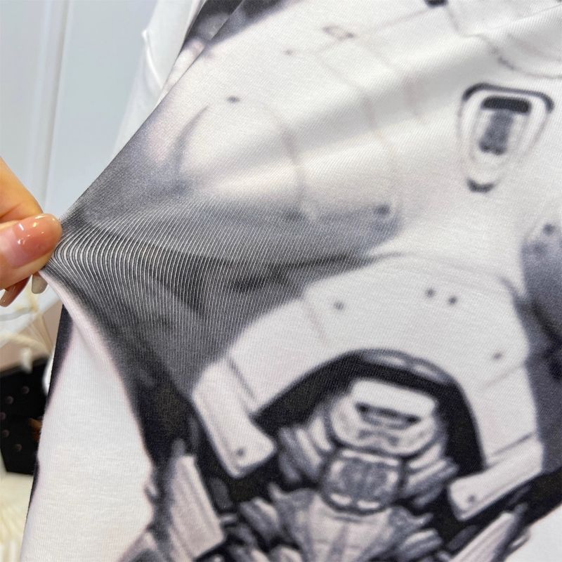 Summer New Streetwear Bold Women's Crew Neck Pullover Cotton England Geometric Printed Loose Midi Short Sleeve T-shirt Tops