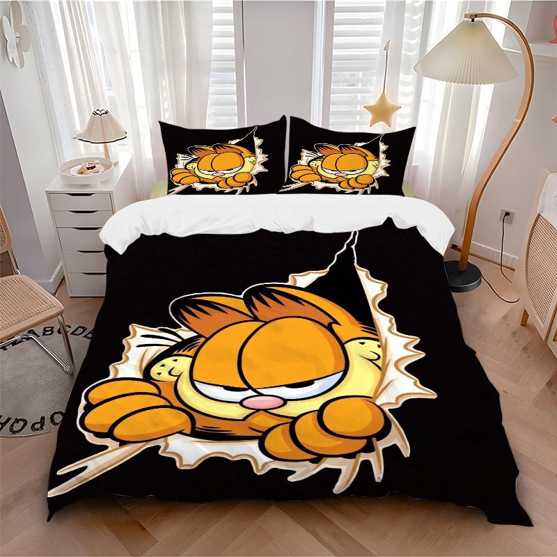 3pcs Garfield Cartoon Character Bedding Set, Including 1 Quilt Cover and 2 Pillow Shams,Soft and Comfortable Home Bedroom.F011