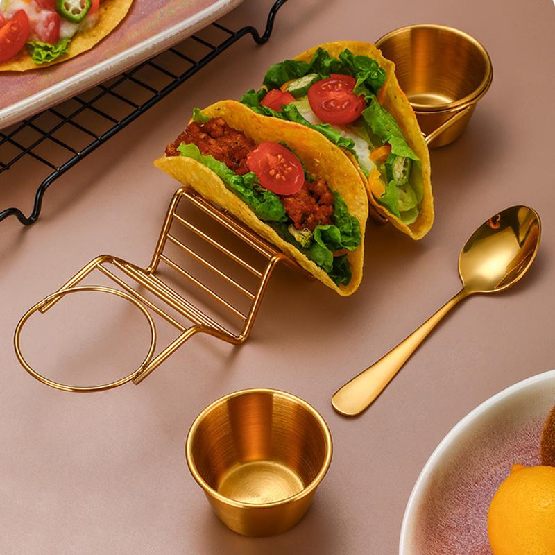 Stainless Steel Taco Holder with 2 Sauce Cups Taco Stand Holds 3 Tortillas Taco Tray Plates Fits Air Fryer Oven Kitchen Gadgets