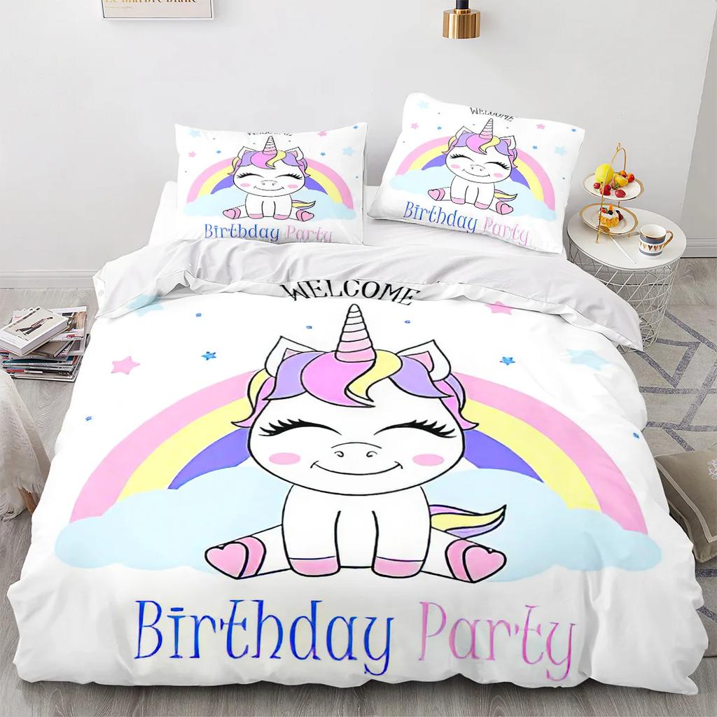 Rainbow Unicorn Duvet Cover Set Queen Size Glitter Rainbow Unicorn Bedding Set for Girls Teens Rainbow Unicorn Comforter Cover