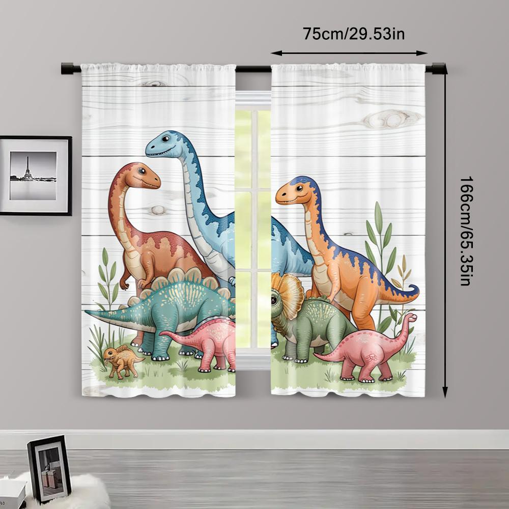 2pcs, Upscale Curtains retro dinosaur Durable Polyester (without rod) Stuff Clearance Use for Bedroom, Living Room, Office Decor