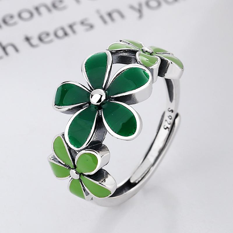 

925 Sterling Silver Rings for Women Couple Minimalist Handmade Simple Green Leaf Ring Fine Jewelry Gift Prevent Allergy resizable