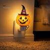 Resin Halloween Decoration Pumpkin Ghost Night Light, Plug-in Wall Lamp with Witch Hat, Craft Ornament Spooky Decor for Bedroom Hallway Party