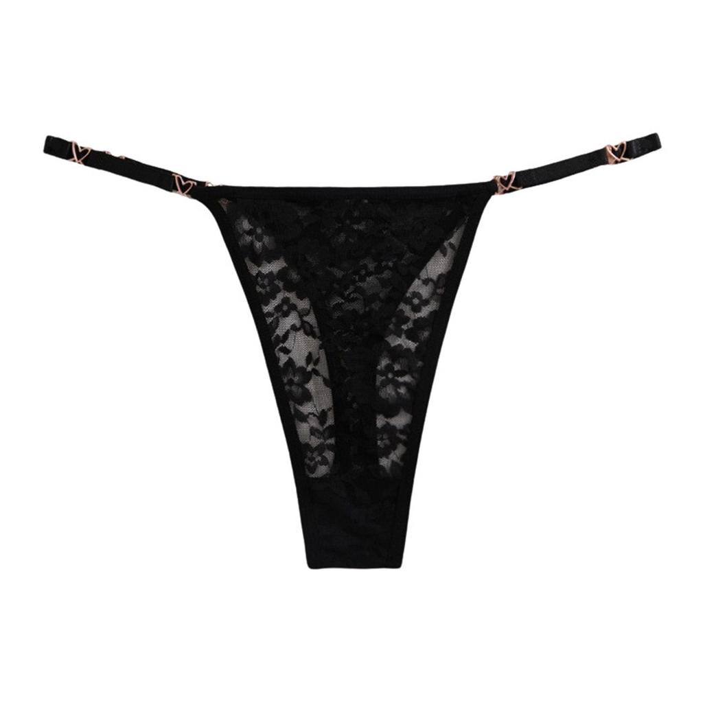 Dámské krajkové tanga Sexy síťovaný vzor Výšivka Kovový pásek Kalhotky s nízkým pasem