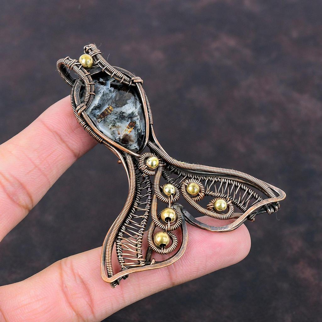 Astrophyllite Gemstone Pendant Copper Wire Wrapped Pendant Unique Fish Pendant Copper Jewelry Handmade Pendant Gift For Him Stylish Pendant