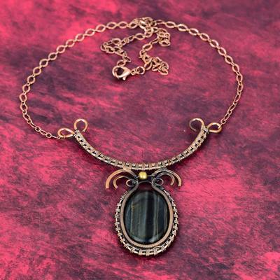 Pietersite Necklace Copper Wire Wrapped Necklace Gemstone Jewelry Adjustable Chain Necklace Copper Jewelry Wedding Gifts Handmade Necklace