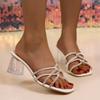 2025 Neue Damen High Heels Eckige Zehenpartie PU Mittelhohe Absätze Damen Slip-in Sandalen mit offener Zehenpartie Outdoor Pumps mit Strass-Sandalen