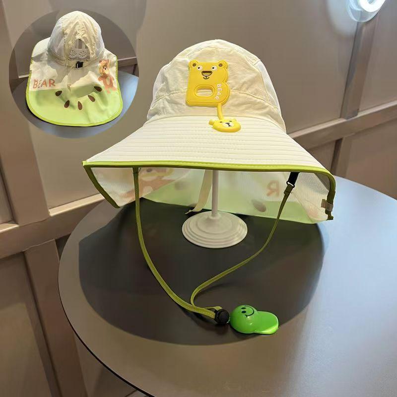 Fan-style children's summer sun hat with large brim, fashionable sun protection hat with shawl for girls, beach outdoor hat for boys
