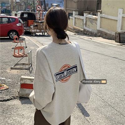 Letter Printed Long-sleeved Thin Sweatshirt Jacket New Autumn Women's Loose Mid-length Pullover Top Trendy