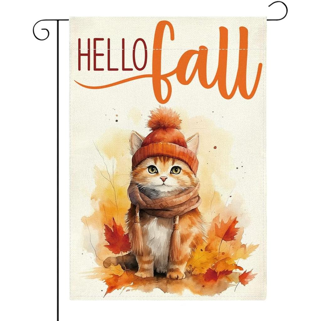 Hello Fall Garden Flag Autumn Thanksgiving Garden Flag Double Sided Fall Maple Leaf Holiday Flags for Yard Front Door Home Porch