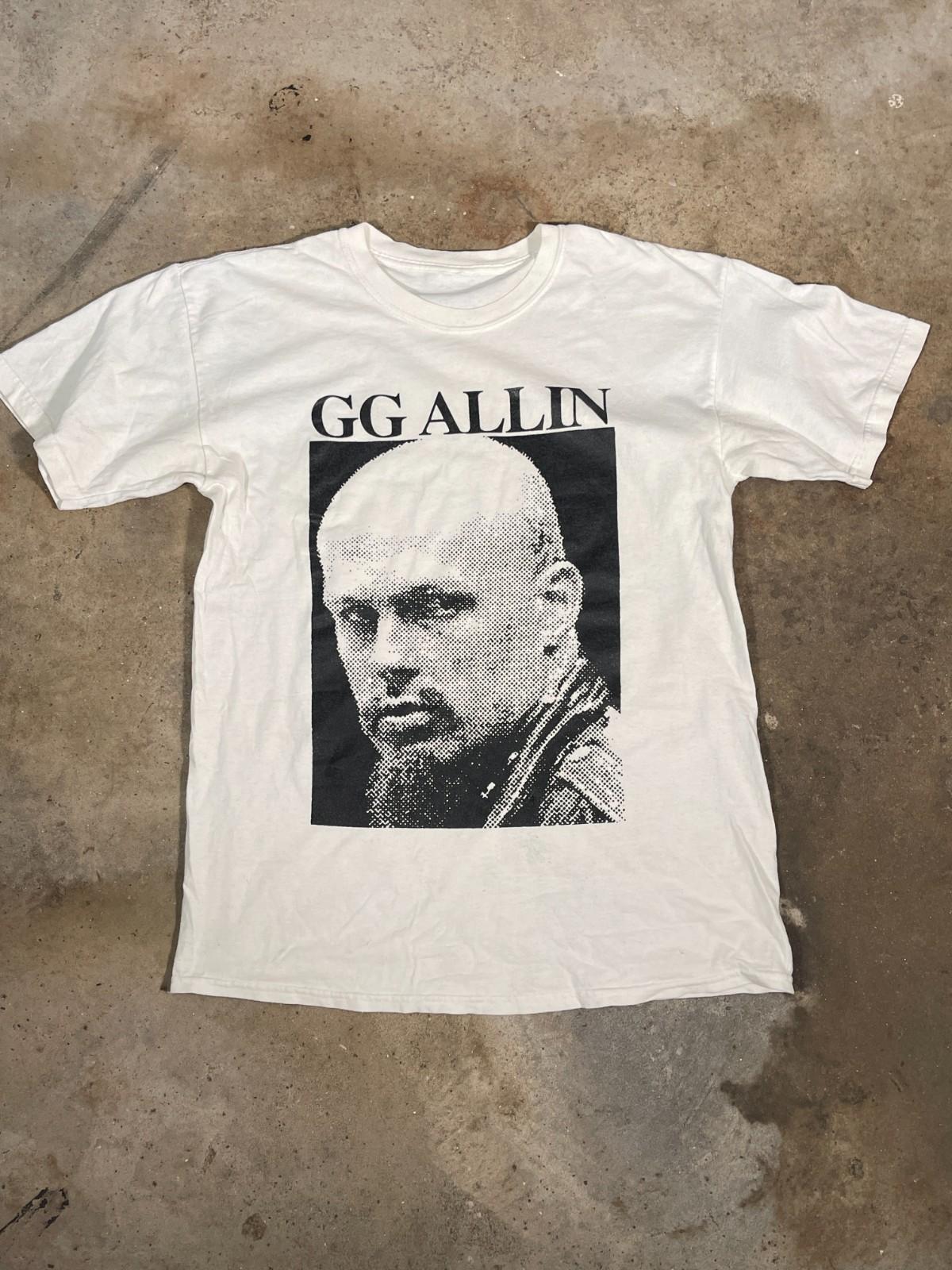 Vintage Y2K GG Allin T Shirt M L White Halftone Portrait Face Punk Band Tee S
