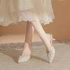 Fashion Internet Celebrity Pearl Rhinestone Toe Cap Half Slipper Women's Summer Slim Heel Sandals Pointed High Heels