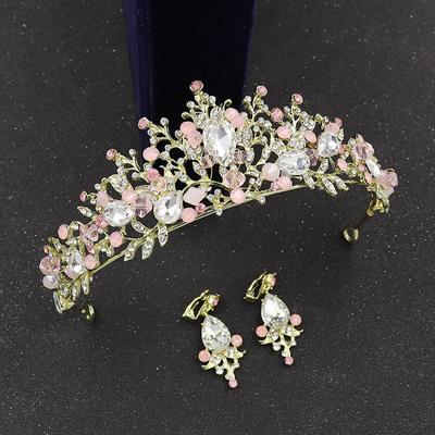 Corona nuziale barocca tempestata di strass di cristallo rosa fatta a mano Corona principessa Corona Copricapo corona per bambini