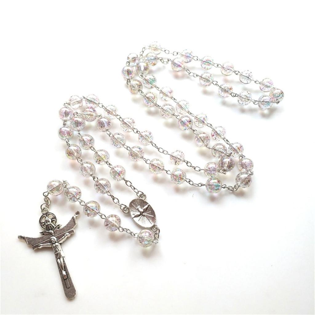 Catholic Rosary Prayer Necklace Pendants Bracelets Acrylic Beads Chain Religious Jewelry for Women Girls