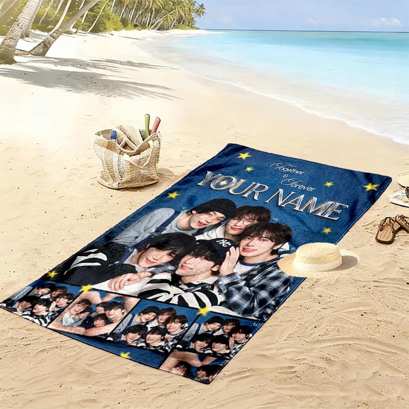 Name Custom TXT Print Beach Towel, Large Soft Quick Dry Towel for Beach Camping Swimming