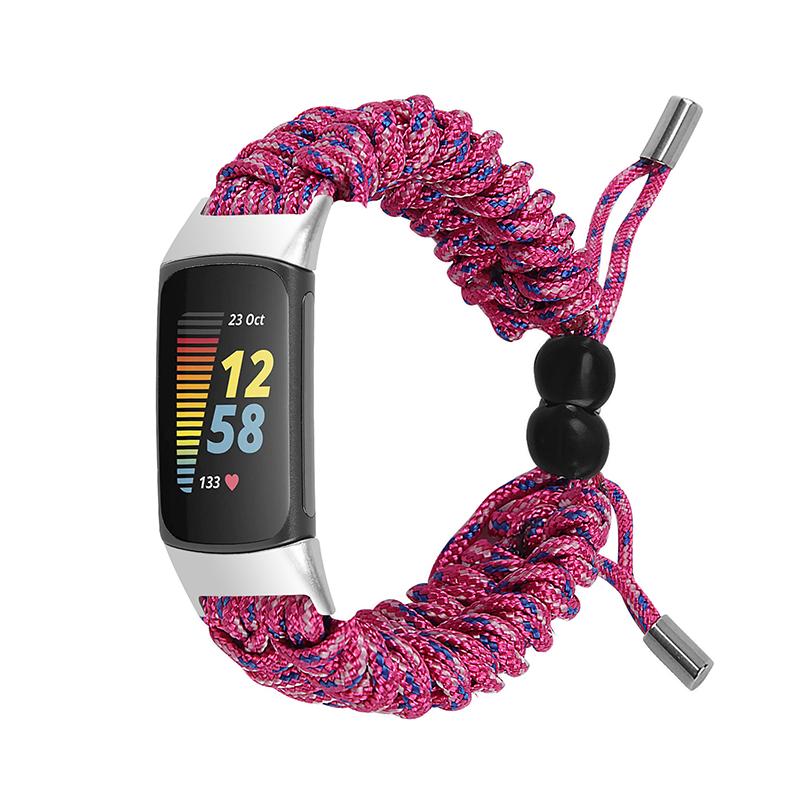 Stretchable Nylon Braided Rope Watch Strap Slide Beads Replacement Wrist Band for Fitbit Charge 6/5