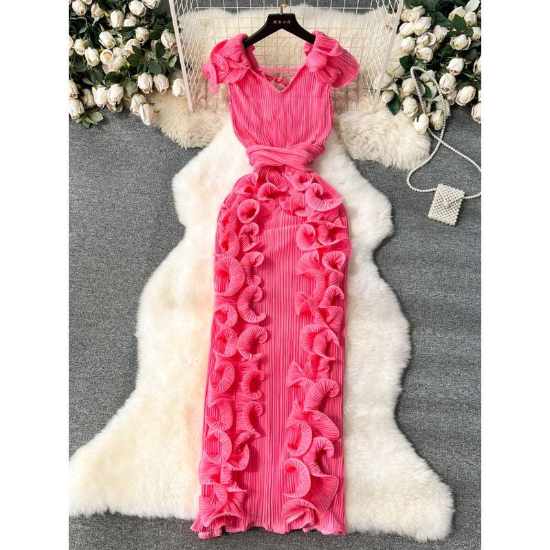 Accessible Luxury Banquet Pleated Three-Dimensional Silm Dress Dress