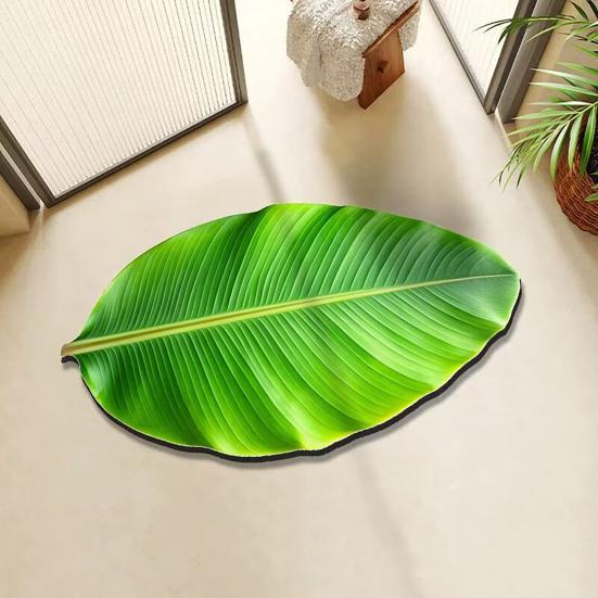 Realistic 3D Leaf Rug Irregular Leaf Shaped Floor Mat Anti Doormat for Bathroom Slip Green Leaf