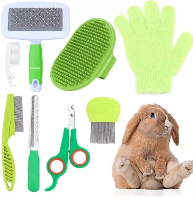 8Pcs Combo Set Cat Brush Beauty Kit with Pet Nail Clippers and Files Pet Self-Cleaning Kit Flea Comb Pet Shampoo Bath Brush Pet