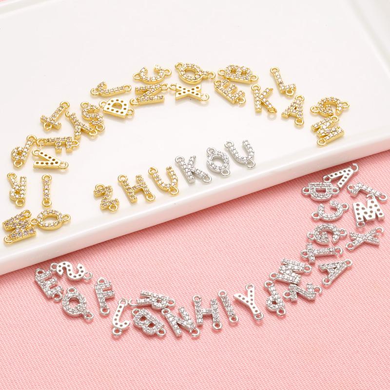 CZ Crystal 26 Initial Letter A-Z Charms Gold Plated Brass Connector for Necklace Bracelet Jewelry Accessories :VD1114
