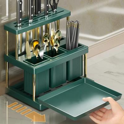 Besteckhalter für die Küche, platzsparend, für Arbeitsplatte, Löffel, Gabel, Essstäbchen, Besteck-Organizer, multifunktionales Abtropfgestell für Utensilien