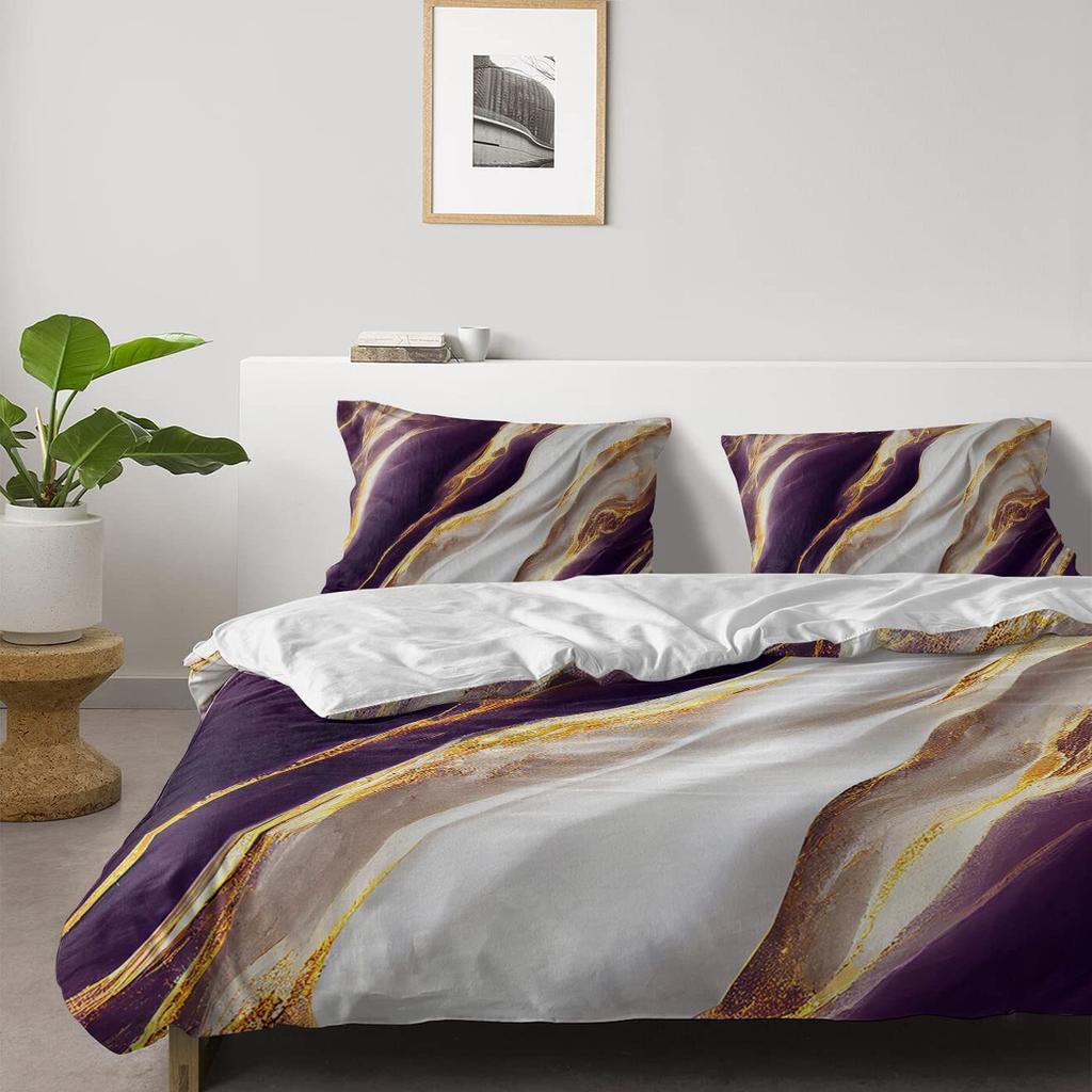 Purple Marble Bedding Three-Piece Quilt Cover