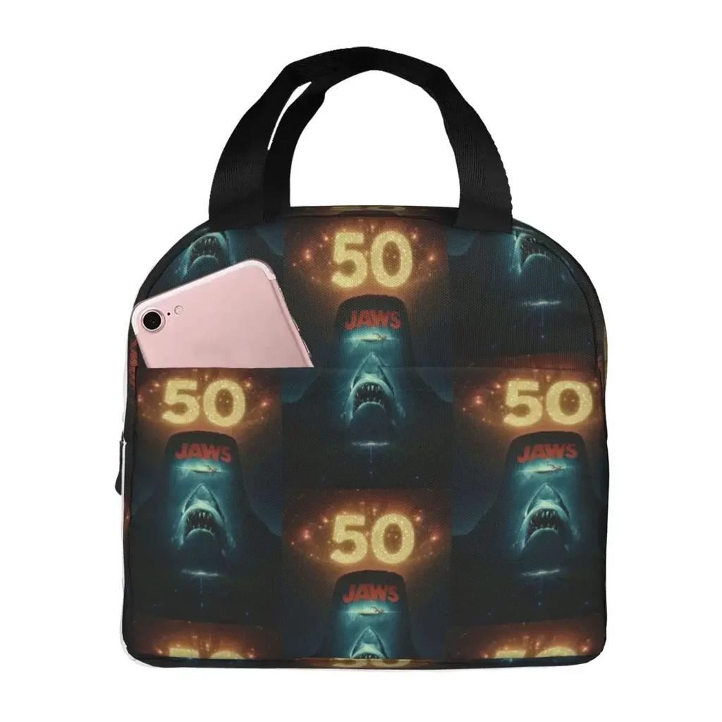Jaws Halloween Horror Movie Insulated Lunch Bag for Women Office Cooler Thermal Food Box Tote Portable Lunch Boxes Container