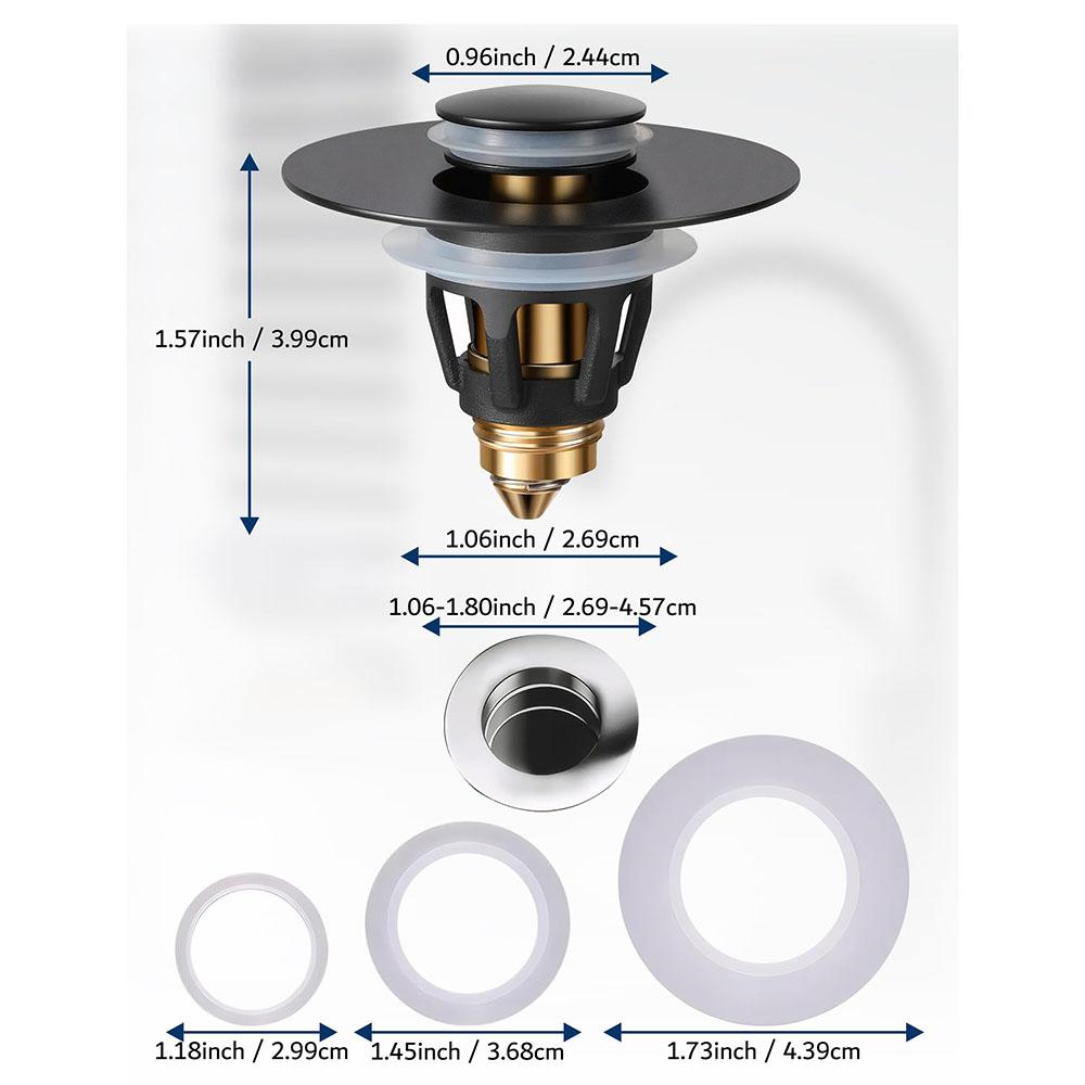 Sink Drain Stopper Bathroom Basin Universal Push Button Pop Up Plug Anti Clog Hair Catcher