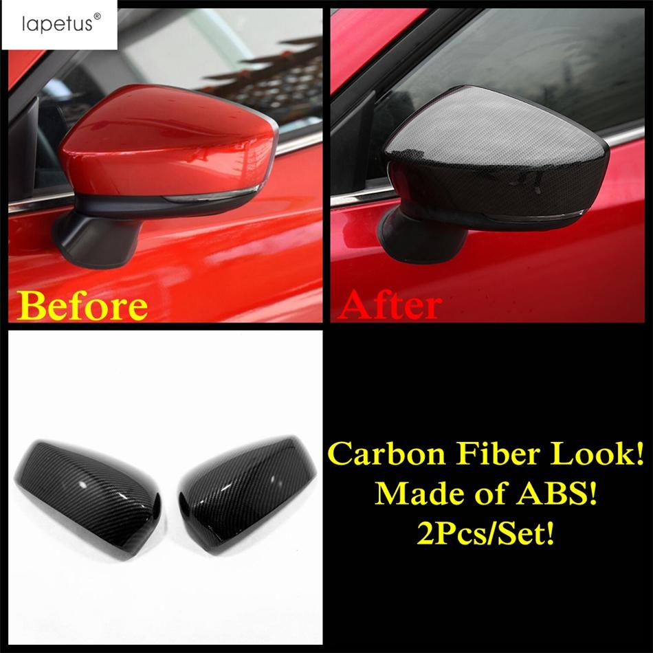 2 Stück Auto-Rückspiegelkappe Schale Schutzabdeckung Verkleidung Für Mazda 3 2017 2018 Schwarz / Karbonfaser-Stil Außenzubehör