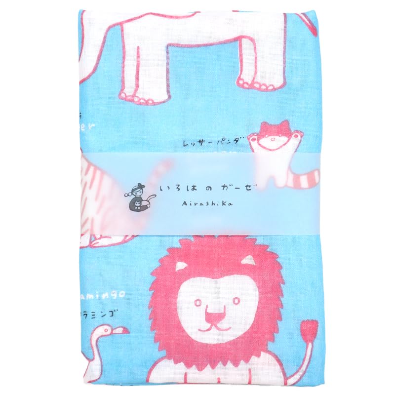 

Gauze Tenugui hand with animal light made in 88 x 35 Iroha Mameo (Japanese towel) design, blue, Japan, 100% cotton, cm, series. світло-синій колір