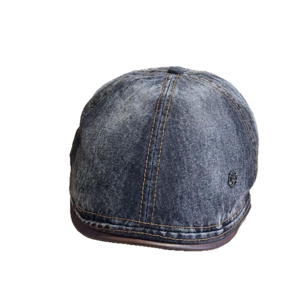 New Japanese-style Vintage Washed Distressed Denim Beret for Women with Large Head Circumference, Face-slimming Artist Hat, Trendy