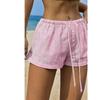 Striped Elastic Lace Up Casual Shorts Stripes Elastic Lace Casual Shorts