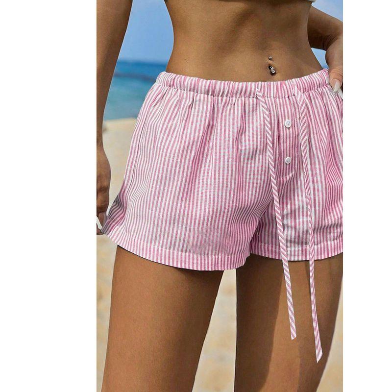 Striped Elastic Lace Up Casual Shorts Stripes Elastic Lace Casual Shorts