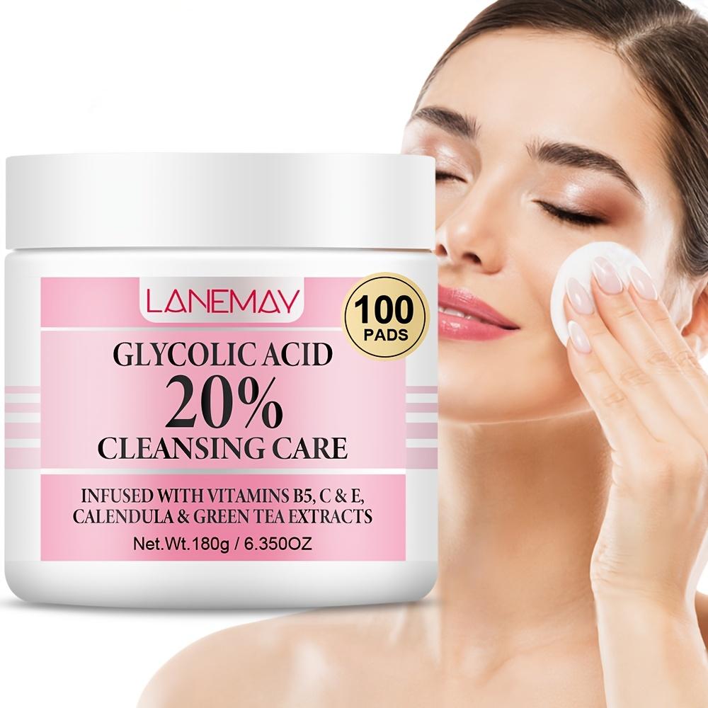 100 Pads Glycolic Acid Cleansing Pads, 20% Resurfacing Facial Pads with Niacinamide, Glycerin and Green Tea Extracts, Deep Cleanse and Brighten