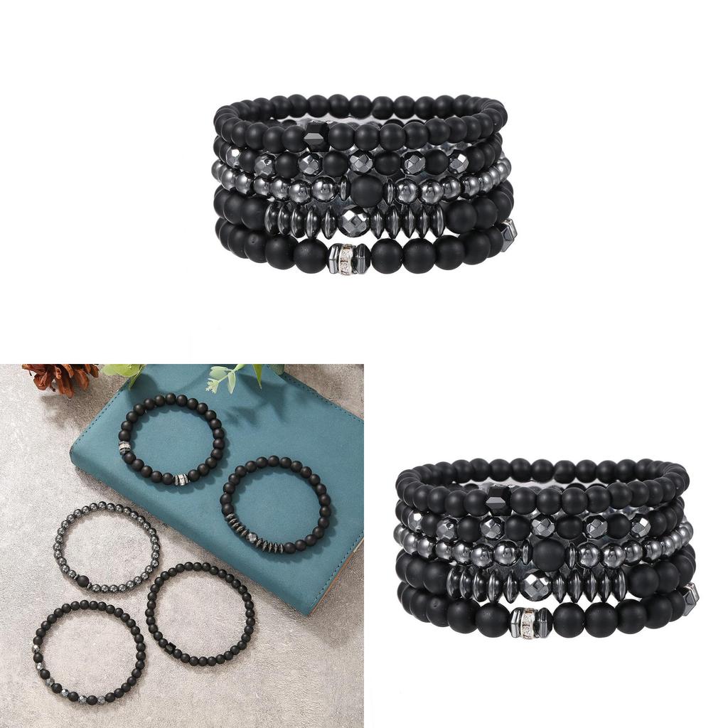 Black Matte Hematite Jewelry Set With Geometric Beads For Men And Women