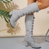 2026 Thigh Boots Women's New Retro Round Toe Spliced Suede Lace-up Non-Slip Wear-Resistant Knight Boots