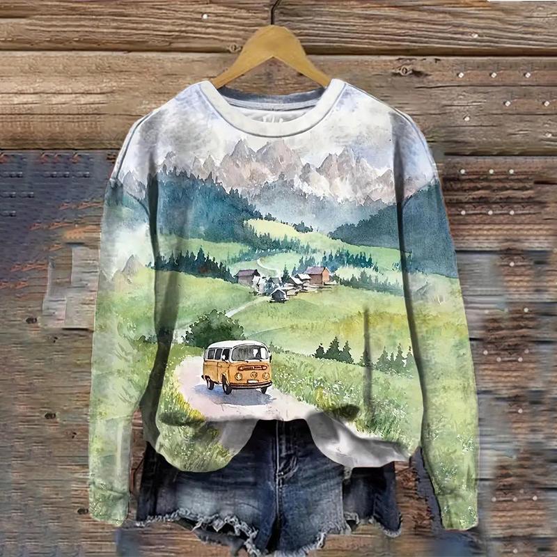 2024 Ny Dam Huvtröja Retro Femmes Söt Katt Konst mönster 3D-tryck Sweatshirts Höst Vinter Långärmad Dam Lös Pullover