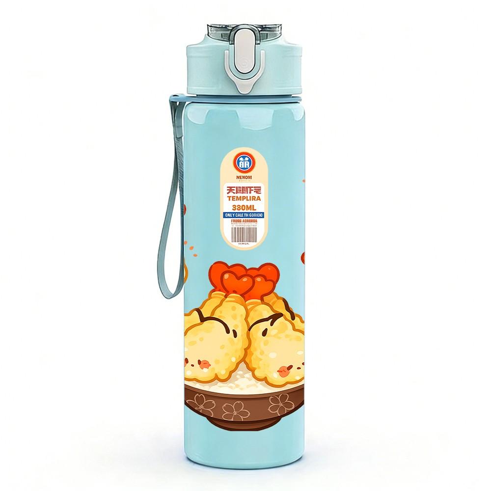 1PC Ramen Cartoon Pattern 750ml Color Plastic Sports Water Bottle Leakproof Flip Straw Lid Suitable for Sports Office Home Use