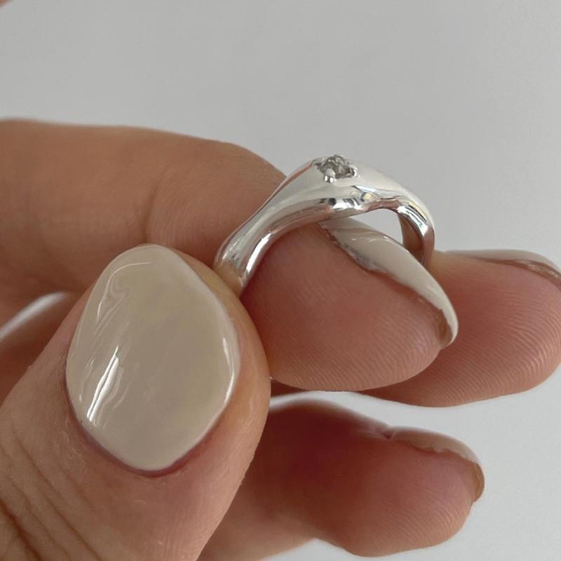 

Модное кольцо неправильной формы с сияющим S из чистого серебра 925 пробы, идеально подходящее для любителей корейского стиля