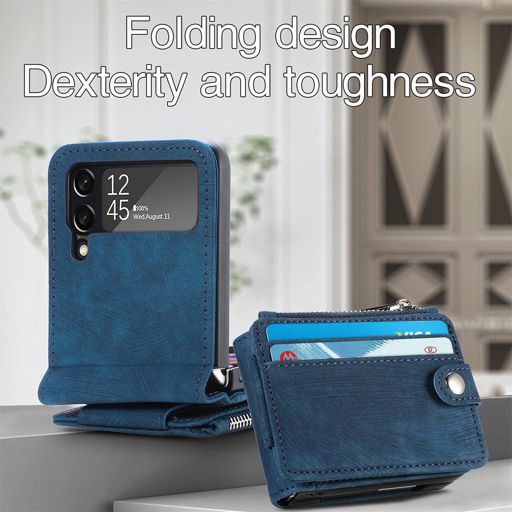 Anti -Slip Card Holder Leather Stand Case For Samsung Galaxy Z Flip4 5g Flip4 Flip 3 Flip3 Anti -Drop Cell Phone Cover