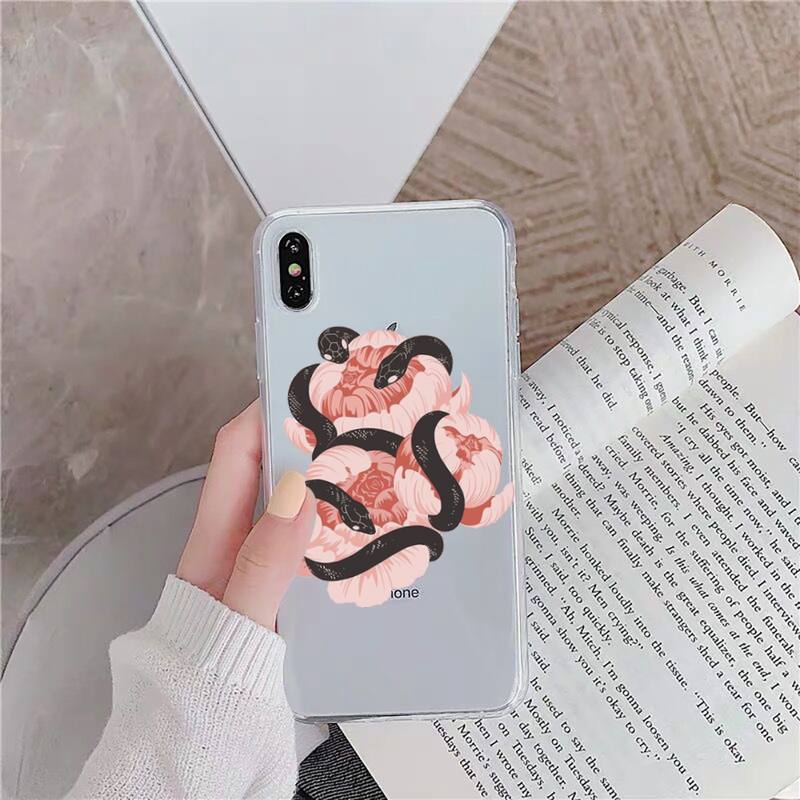 

Чехол для телефона с рисунком змеи и цветка змеи для iPhone 11 12 13 mini pro XS MAX 8 7 6 6S Plus X 5S SE 2020 XR, прозрачный чехол iphone 14promax