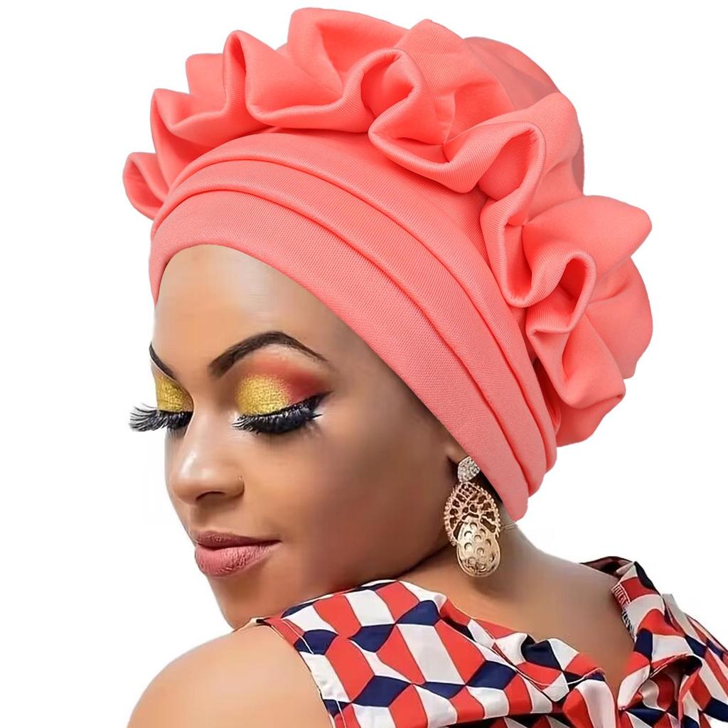 African Fashion Pineapple Flower Headscarf Hat - Versatile Solid Color Wrap for Women